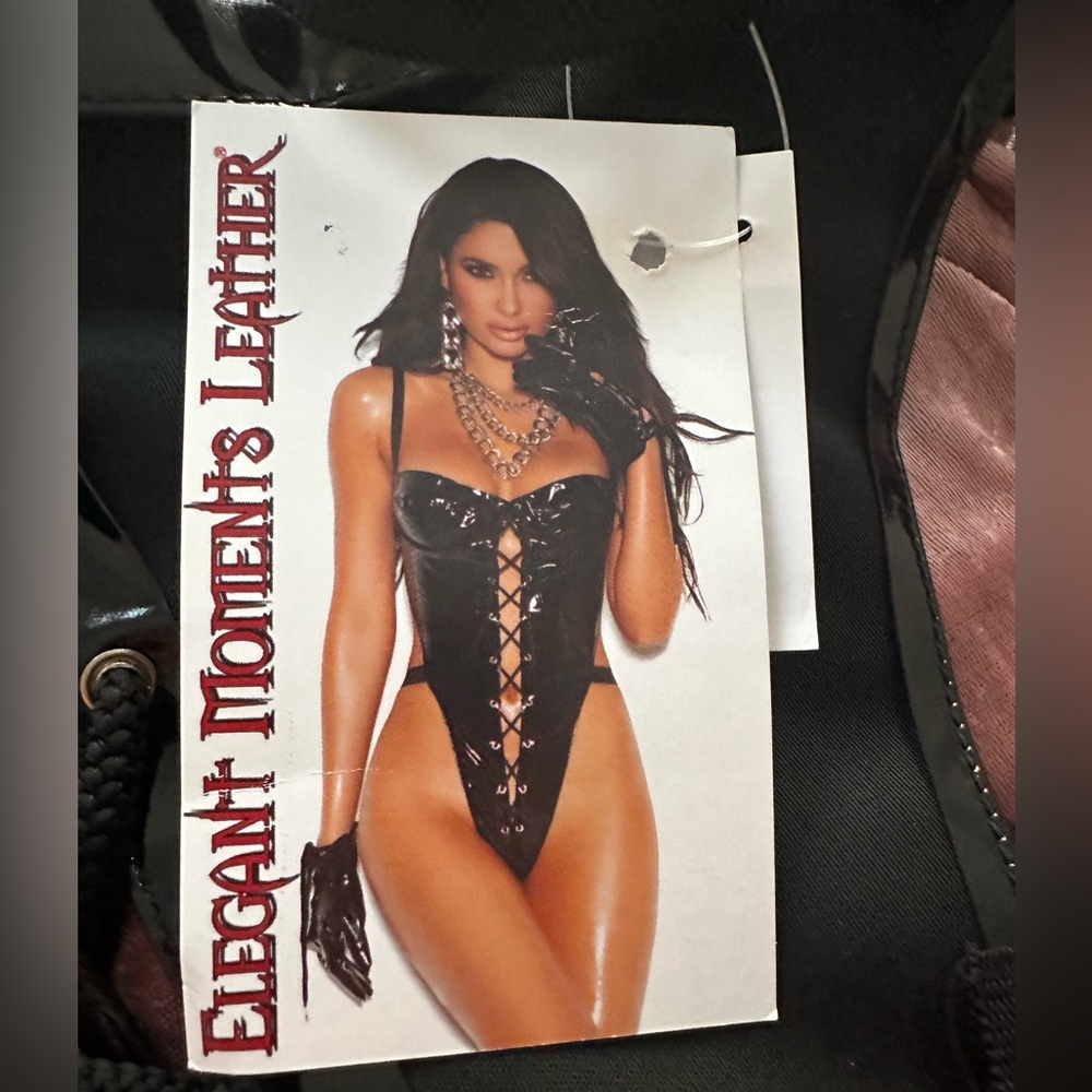 NWT vegan leather lingerie style bodysuit with lace-up detail